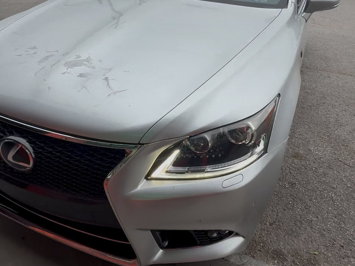 Before: Lexus LS 460 F Sport, hood repair and full color change, at Daviel's in Tulsa